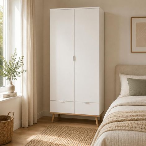 Armoire penderie blanche 2 portes 2 tiroirs ALVA (1/5)