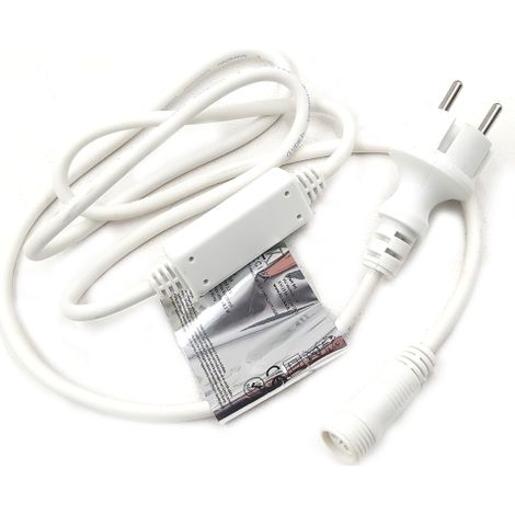 Cable d'alimentation Luccika avec redresseur 1,5 me'tres avec prise Schuko pour guirlandes et rideaux stalactites IP44 16A 220V-240V