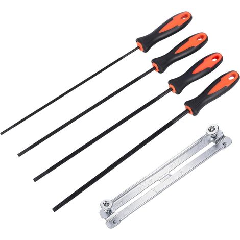 4 Piece Chainsaw File, Chain Sharpening Kit with Handle and Guide, 4 Round Files 0.1/0.2/0.2/0.6 cm for Chainsaw Maintenance, Garden, Workshop and DIY (1/5)