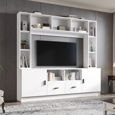 Mueble TV 180x35x170 cm Incluye 2 armarios 2 cajones y 11 compartimentos Admite un televisor de hasta 60 pulgadas blanco (1/5)