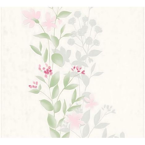 Flowers wallcovering wall Profhome 372661 non-woven wallpaper slightly textured with floral pattern matt green pink grey 5.33 m2 (57 ft2) (1/5)