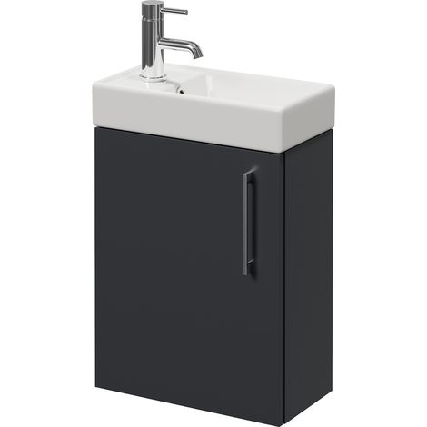 Napoli Cube Gloss Grey 400mm Wall Mounted Single Door Vanity Unit with Align Basin - 400mm - Chrome 160mm Handle