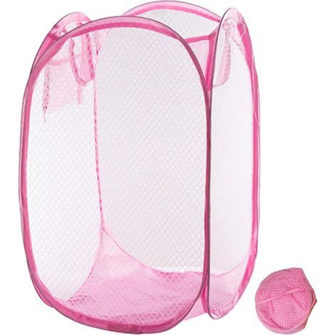 Cesta de ropa plegable de malla para dormitorio, habitación infantil, residencia de estudiantes y viajes (rosa) (1/5)