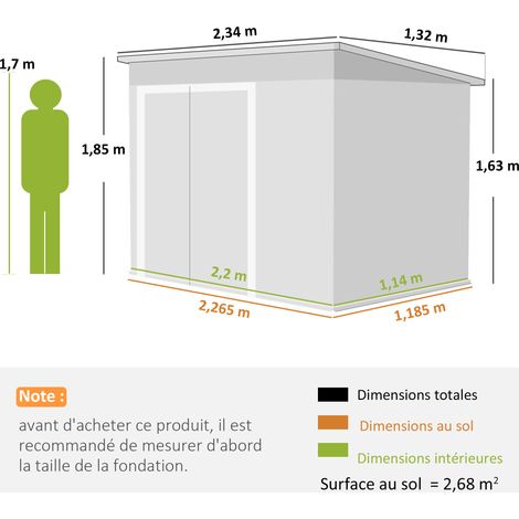 Abri de rangement, Conçu en acier galvanisé avec un revêtement coloré, dim. 234L x 132l x 185H cm, Cet abri de jardin (1/5)