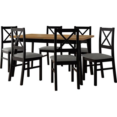 Conjunto de mesas y sillas para comedor Victorville 317, Negro, 75x80x140cm, Diámetro: 0, Número de asientos: 6, Estilo: Contemporary