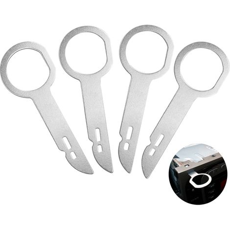 Ausbauadapter für Autoradios, 4-teiliges Edelstahl-Ausbauschlüsselset für Autoradios, Entsperrwerkzeug für Autoradios, kompatibel mit den meisten Fahrzeugen (1/5)