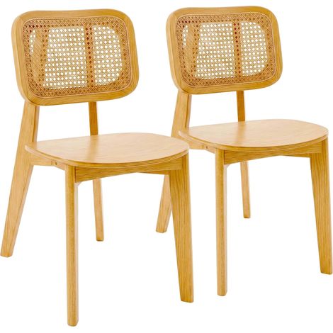 Lot de 2 chaises style scandinave en bois d'orme et rotin naturel