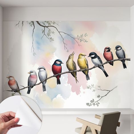 Tapete Selbstklebend - abwaschbar - trendige Wanddeko - elegant Fototapete Vögel auf einem Ast 152x104 cm (1/5)