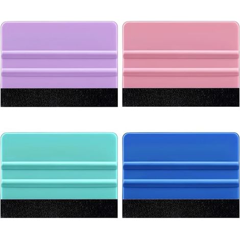 4 Pack Vinyl Scraper Scraper Suede Felt Smoothing Tools for Crafts Car Wrapping Window Wallpaper Glass Film (Purple, Green, Cyan, Pink) (1/5)