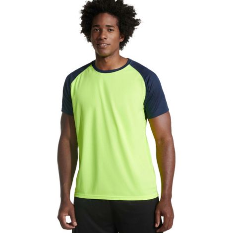 Camiseta deportiva en tejido técnico de manga corta INDIANAPOLIS XL Amarillo fluor/Marino (1/4)
