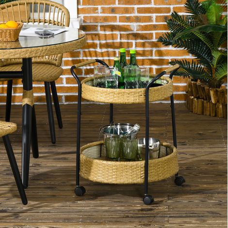 MEUBLIV Chariot de service rond 50x66 cm naturel – 2 niveaux, roulettes (1/5)