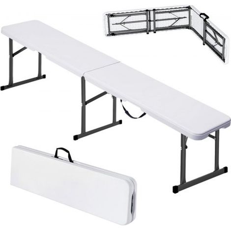 Banc pliant en plastique, 1820 mm, banc d'extérieur pliable portable, lisse en PEHD imperméable, siège de pique-nique, de salle à manger avec poignée de transport, pour jardin, blanc (1 paquet) (1/4)