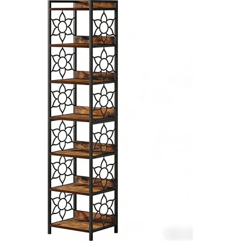 Scaffale angolare a 7 ripiani in MDF e metallo, nero e marrone, MODENUIT (1/5)