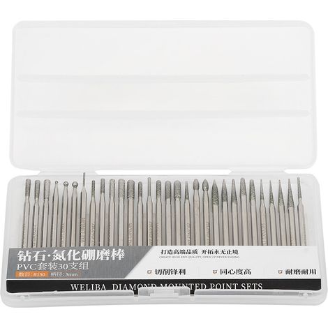 Kit de 30 embouts de meulage diamantés grain 150, formes variées, pour meuleuse électrique et sculpture de jade. (1/5)