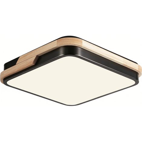 Plafonnier LED carré bois 30 x 30 cm, lampe de plafond 25W 2500 lm, blanc chaud 3000K, salon chambre cuisine couloir, noir naturel (1/5)