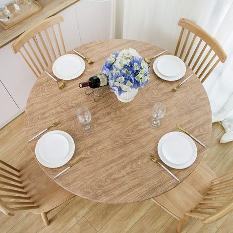 Nappe Ronde en Vinyle avec Bord élastique, 100% imperméable, résistante à l'huile, Facile à Nettoyer, pour intérieur et extérieur, Bois, 101,6 à 111,8 cm (1/5)