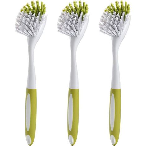 Brosse à récurer pour vaisselle, évier de cuisine, poêle à poils rigides, jaune-vert, 3 pièces (1/5)
