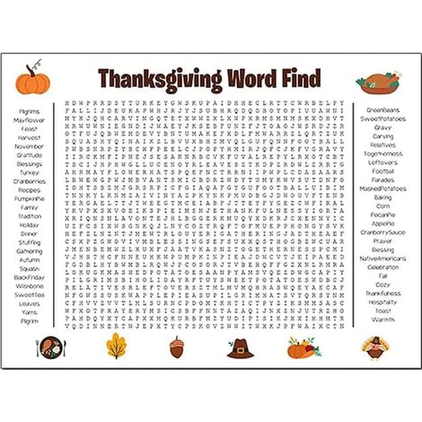 Affiche de remerciement Recherche de mots 91 x 61 cm Automne Récolte de mots Recherche de mots Affiche de Noël Recherche de mots Décoration pour Noël et Thanksgiving (1/5)