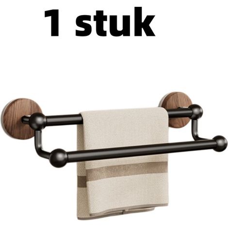 Barre de suspension avec ventouses – Porte-serviettes double barre sans perçage – Étagère murale pour salle de bain et douche – Support rideau de douche – 30 × 12 × 5,8 cm – Noir (1/5)