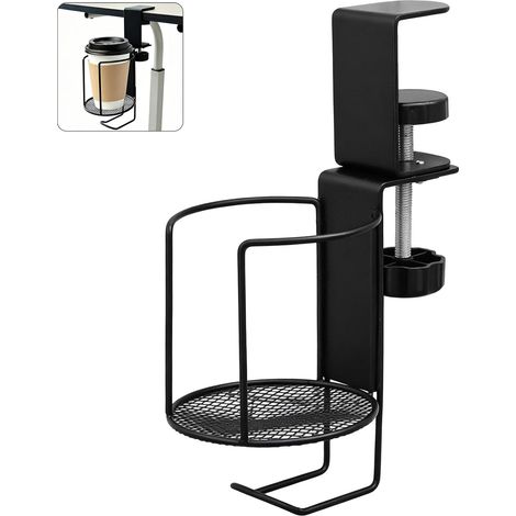 Porte Gobelet Bureau Rotatif 360°, Support Tasse Réglable avec Pince sans Perçage, Porte Boisson Anti-Déversement pour Bureau, Gaming et Maison, Support Mug Bouteille Noir, Gain de Place (1/5)