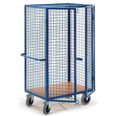 Rollcart Gitter-Schrankwagen mit Stangenverschluss, Schiebegriff und Grundboden 1215x800mm im Buchedekor