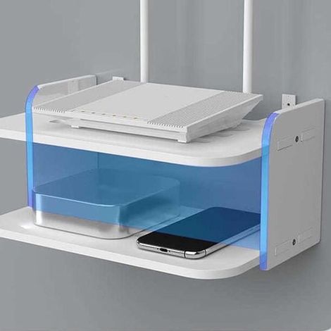 Étagère murale pour routeur - Compartiment de rangement gain de place pour modem et décodeur WiFi - 1 pièce - Blanc