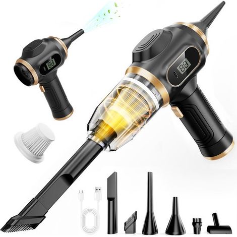 Tragbarer Autostaubsauger, kabelloser Mini Handstaubsauger, wiederaufladbar, mit LCD Display und mehreren Düsen, leistungsstarker Handstaubsauger (1/5)