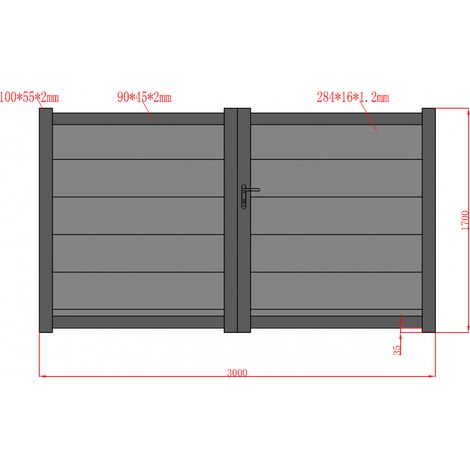 4M – Portail aluminium battant RAL 7016 3000mm x 1700mm – Occultation totale – Lames larges horizontales – Prêt à poser (1/2)
