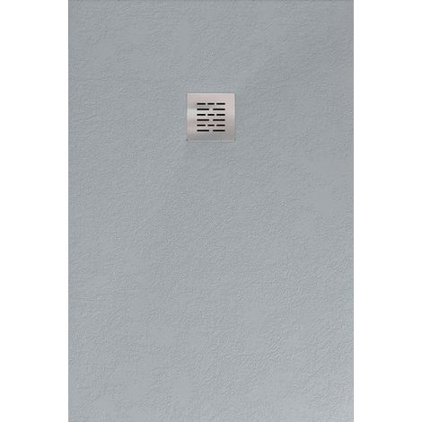 Mineralguss-Duschwanne extra flach SIERRA Schieferoptik Grau 100x100 cm Ablaufschutz in Chrom