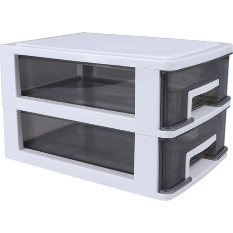 Armoire de Rangement à Tiroirs en Plastique Transparent Noir et Blanc Meuble de Bureau Portable à 2 Niveaux Boîte de Rangement Multifonction pour Bureau et Salle d'Étude (1/5)