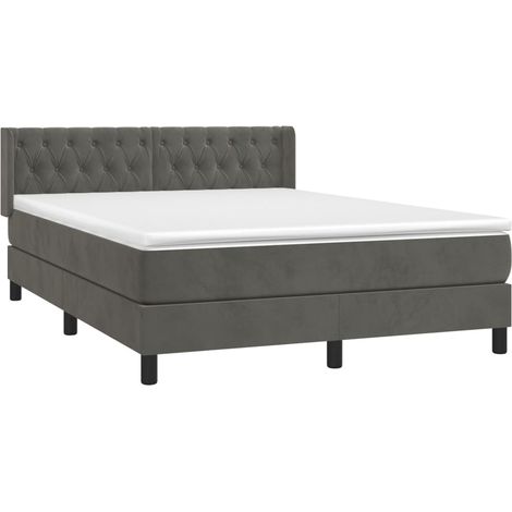 vidaXL Sommier à lattes de lit et matelas Gris foncé 140x200cm Velours (1/5)
