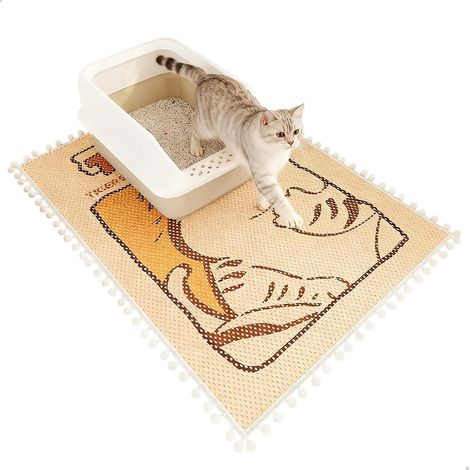 Cat Litter Mat, 50 x 80 cm, Double Layer Cat Mat for Litter Tray and Toilet, Non-Slip, Easy to Clean, Soft on Kitten's Paws (Khaki) (1/5)