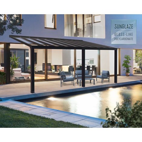 Palram – Couverture de patio en aluminium 3,4x8,1m gris – Système de toiture sans vis – Résistance au vent 120 km/h – Charge de neige 150 kg/m² – 705929 (1/5)