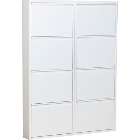 Pisa Armoire à chaussures avec 8 casiers/portes en métal blanc. Livrée entièrement montée.