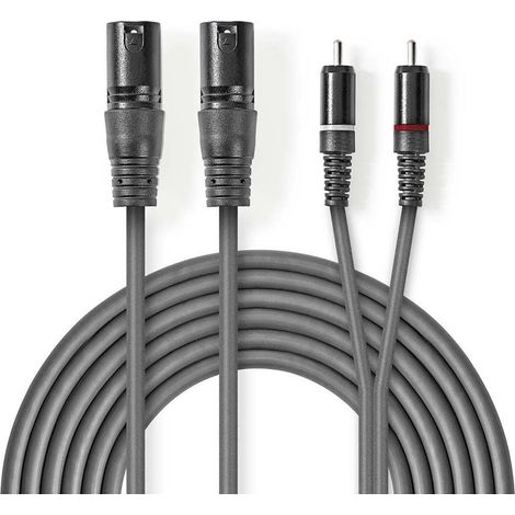 Cable de audio balanceado 2x xlr macho de 3 pines 2x rca macho niquelado 300 metros redondo pvc gris oscuro funda de carton