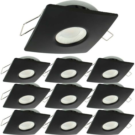 Lot de 10 Spots Encastrables LED 8W MILAN CCT IP65 IK07 Collerette Carrée Noire avec Transformateur Dimmable