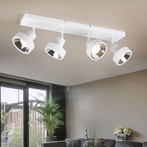 Lampada da soffitto Faretto Faretto Lampada da soggiorno, faretti a 4 fiamme orientabili, metallo bianco opaco, 4 prese GU10, AxLxP 19x60x16cm