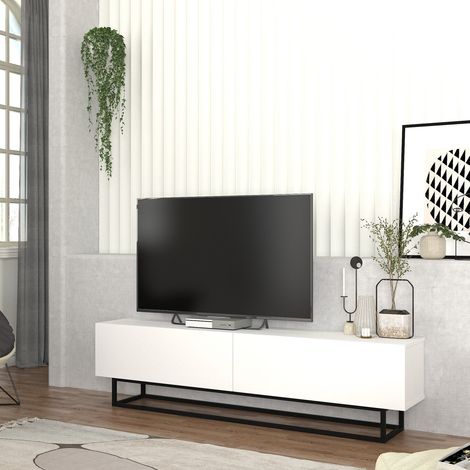 TV-Lowboard Nolven kurzes Gestell 180x32x47 cm Weiß [en.casa]