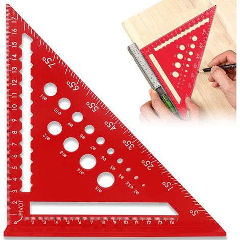 Equerre Menuisier 180mm, Equerre Charpentier, 45 90 Degres Rapporteur D'angle Menuisier pour Les Mesures du Travail du Bois, Mesure D'angle (Rouge) (1/4)