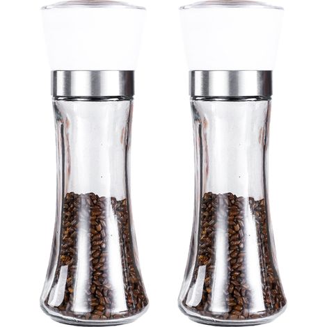 Moulin À Poivre Et Salier En Verre - Réglable Et Rechargeable - Pour Cuisine Et Salle À Manger - Lot De 2 (1/5)