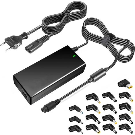 Alimentation Universelle 90W pour Ordinateur Portable 15V-20V, 15 embases DC incluses, Compatible avec Moniteur Barre de Son. (1/5)