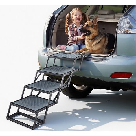 Mophorn Klappbare 4-stufige Hundetreppe mit extra breiten Stufen, rutschfester Oberfläche und hoher Tragkraft bis 180 kg – Praktische Einstiegshilfe für Auto, SUV, LKW, Bett oder Sofa (1/5)