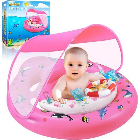 Baby Float with UPF 50+ Sunshade, PVC Non-Return Float, Adjustable Pool Seat for 6 to 36 Months (1/5)