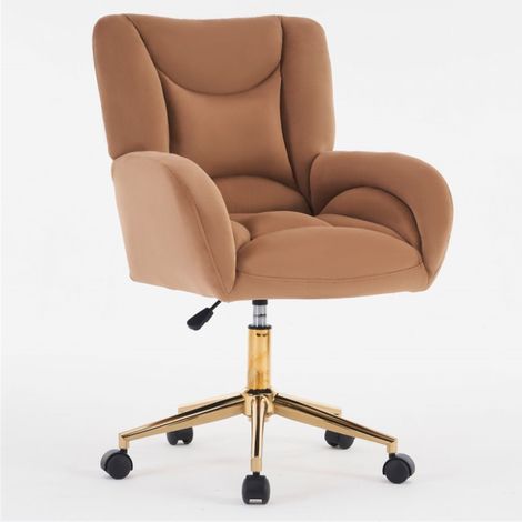 Full KD Velvet Fabric Material Adjustable Height Swivel Home Office Chair For Indoor Office With Gold Legs, Brown (1/5)