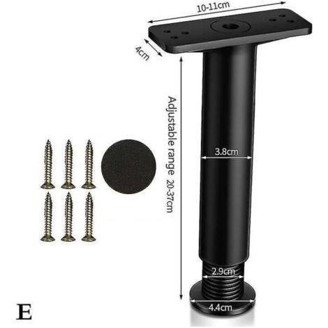 Pied de support télescopique pour cadre de lit en bois non massif, barre de support inférieure pour étagère - Longueur : 20 à 37 cm - Noir