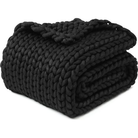 Couverture tricotée à la Main Jeté en Tricot épais Doux Respirant Portable de Poids Moyen pour canapé lit etc Pièce élégante de décoration d'intérieur Noir 100 x 130 cm (1/5)