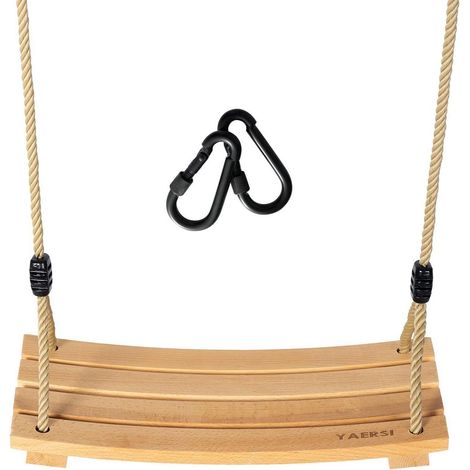 Holz Schaukelsitz für Kinder & Erwachsene, verstellbares Hanfseil, bis 100kg (1/5)
