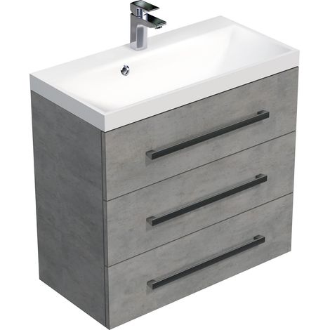Meuble de salle de bain avec lavabo Naturel Cube Way 80x76,5x40 cm béton (CUBE2803BE) (1/2)