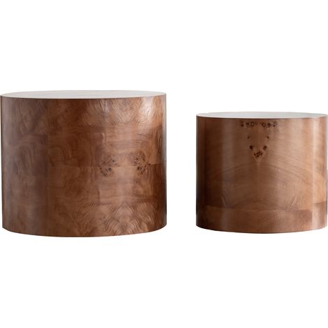 Set de 2 mesas de centro redondas apilables en madera efecto burl, marrón, MODENUIT (1/5)