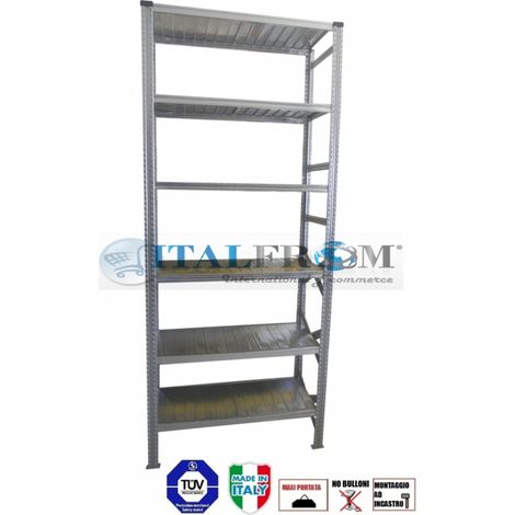MODULO INIZIALE - scaffalatura da magazzino zincata H 350 cm , L 105 cm , PROF. 60 cm , con 6 ripiani , PORTATA OGNUNO 240 Kg (1/4)